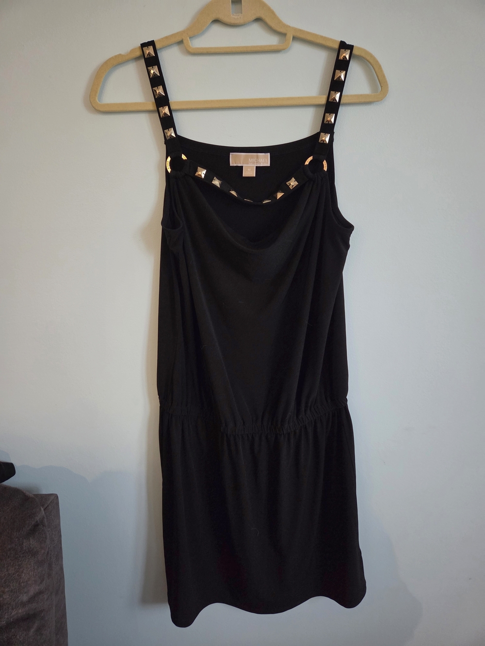 Michael Kors Black Mini Dress with Gold Stud Details